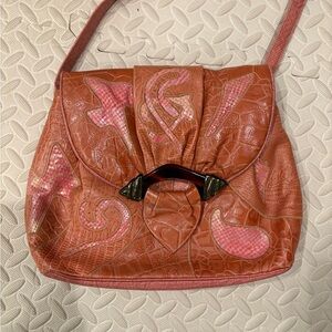 Sharif leather patchwork bag coral pink vintage 90s boho